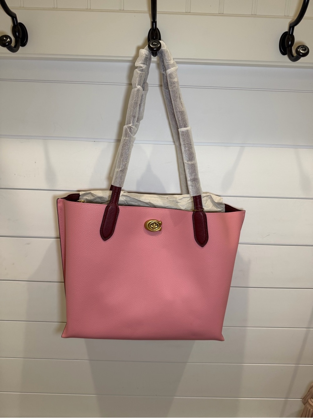 COACH Pink Tote Bag with Burgundy Trim - Classic Everyday Carry